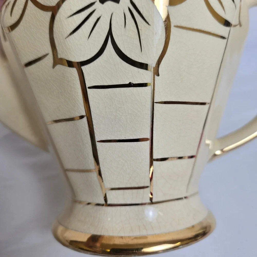Price Bros Teapot Cream Gold Floral Design England 676 Vintage READ